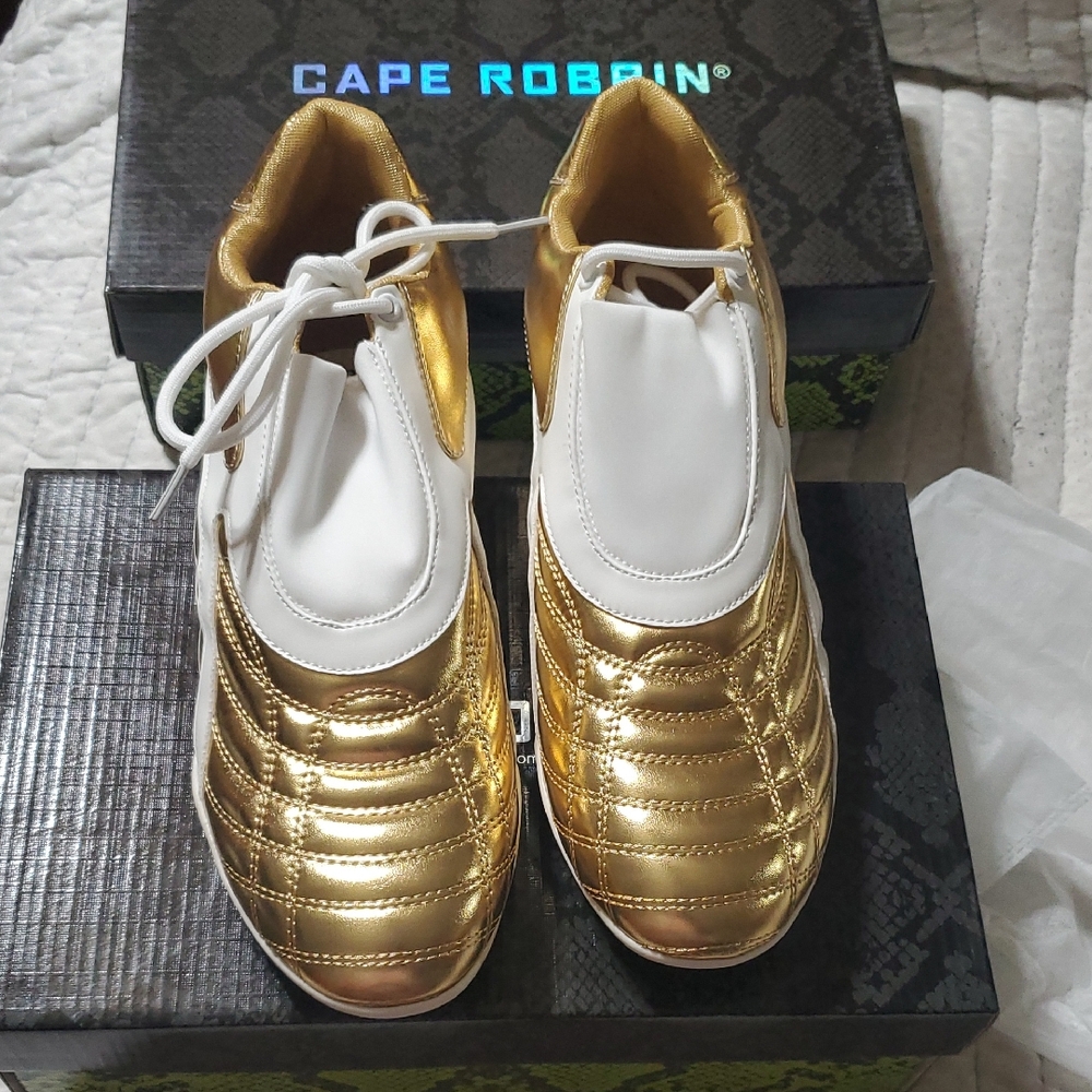 Cape Robbin Gold and White Women's Sneakers